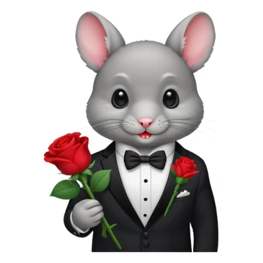 Chinchilla in a tuxedo holding a flower in its mouth sticker