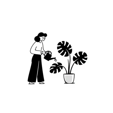 woman watering her monstera plant sticker