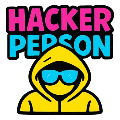 the phrase HACKER PERSON as a bold, eye-catching logo or icon in vibrant pop colors style sticker