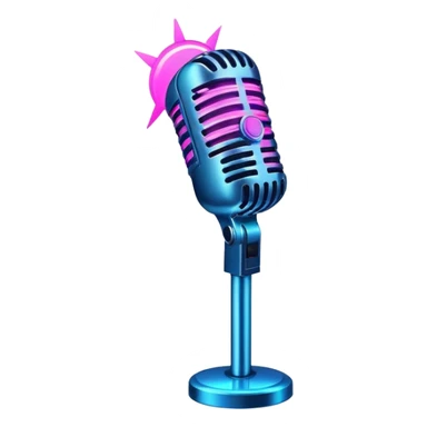 microphone with neon glow effect, blue neon glow on top left, pink neon glow on bottom right sticker
