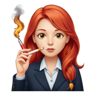 long hair red head office girl, smoking electric ciggarette sticker