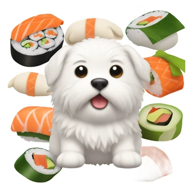 White fluffy puppy sushi roll sticker