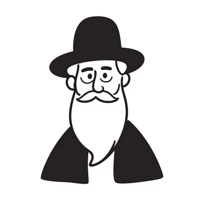 hand-drawn doodle of a Jewish rabbi with beard and hat, simple lines sticker