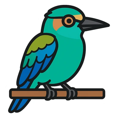 Convert this European Roller bird into a simplified emoji style with clear and recognizable features at small size. Keep vibrant blue and green colors. Transparent background. sticker