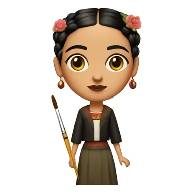 full body frida kahlo unibrow kid with paintbrush sticker