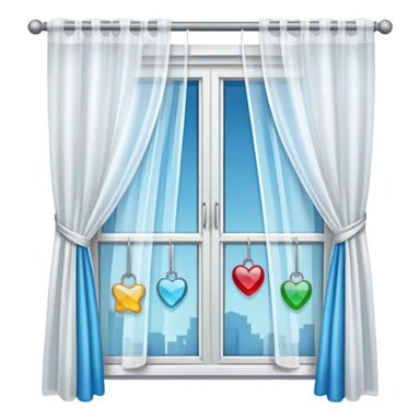 Window with hanging things+ curtain, Apartment Windows. sticker