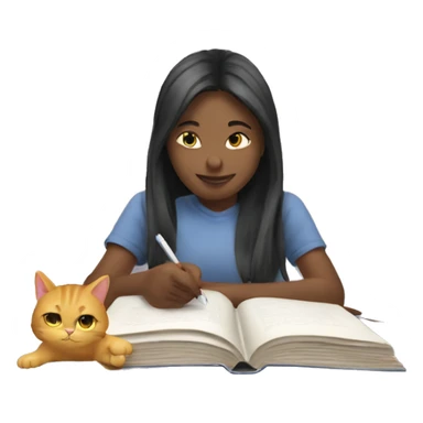 studying student with cat sticker