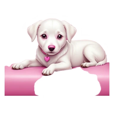 white dog lays on sofa pink  sticker