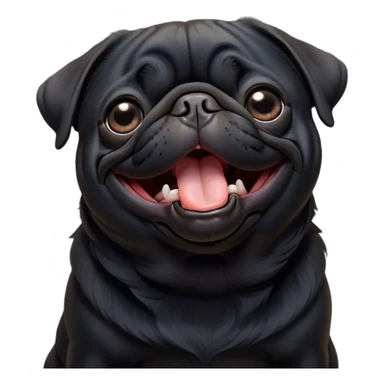 Cinematic Cute Yawning Black Pug Portrait Emoji, Head tilted slightly with a dramatic, wide-open yawn, showcasing a smooth black coat with a velvety texture, floppy ears slightly drooping, round dark eyes barely open in drowsy contentment, Simplified yet irresistibly adorable features, highly detailed, glowing with a soft, cozy glow, high shine, relaxed yet expressive, stylized with a touch of whimsy, bright and endearing, soft glowing outline, capturing the essence of a sleepy yet affectionate companion, so drowsy it feels like it could stretch out of the screen and curl up for a nap! sticker
