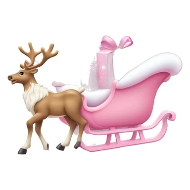 Pastel pink Santa sleigh filled with pastel pink present being pulled by reindeer, wearing pink bows sticker