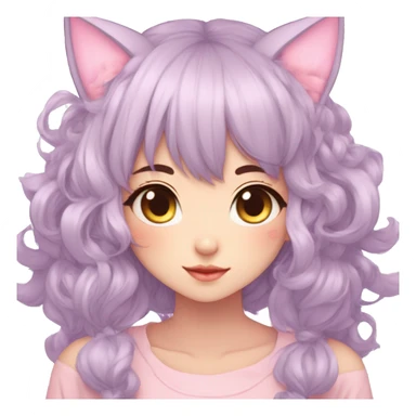 Gorgeous pastel anime girl with blushing face and hair garnitures and pretty hair and cat ears aesthetic trending style sticker