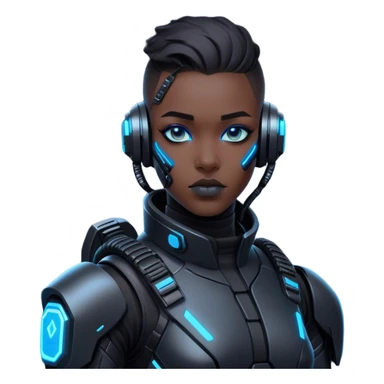 A futuristic cyberpunk soldier, black exosuit, neon blue accents sticker