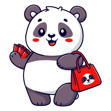 panda with hot red bag sticker