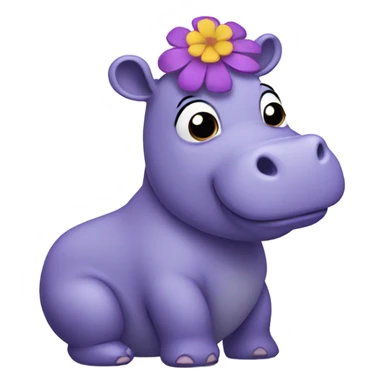 purple hippo with a flower on her head and in a dress sticker