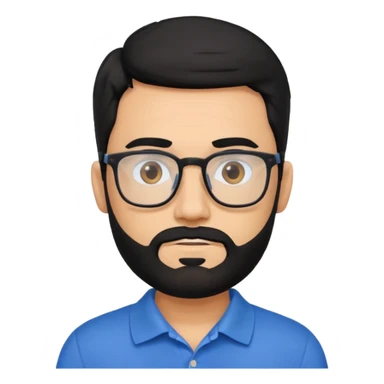 A tanned bearded man with black hair wearing glasses and a blue polo sticker