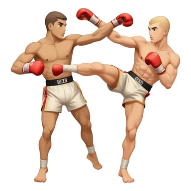 a white kickboxer throwing and landing a head kick on another fighter sticker