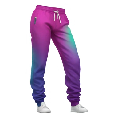 Hyper Realistic isolated side view of a pair of magenta,purple,mint green,and teal ombre jogger pants. sticker
