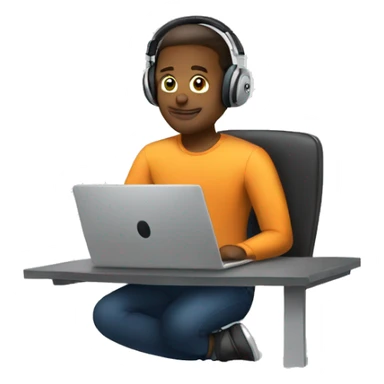 employee with laptop and headphones, alone in room sticker