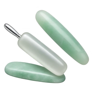 one silver gua sha and one silver jade roller used for beauty sticker