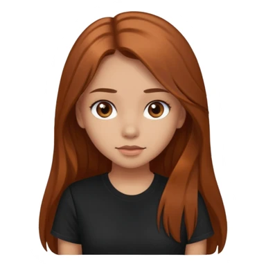 Medium copper brown long hair girl with dark brown eyes wearing a black tee sticker