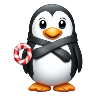 Penguin hugging a candy cane sticker