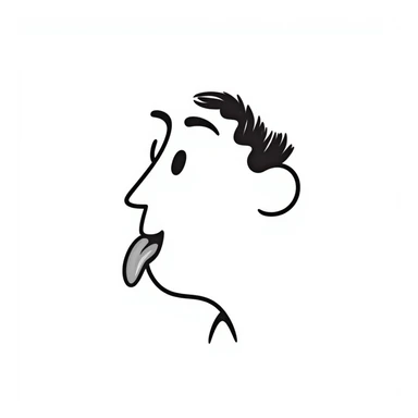 Simple sketch of a face profile showing mewing technique, tongue against roof of mouth, improved jawline sticker