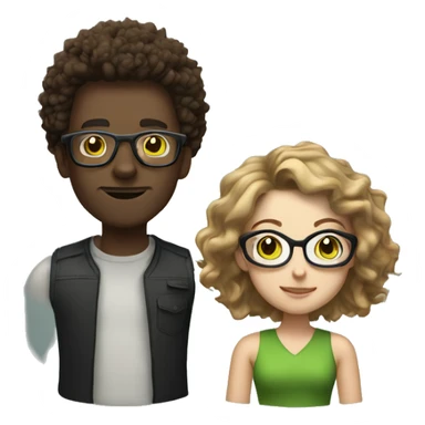 black male with spikey hair and glasses and white female with brown wavy hair , green eyes and glasses sticker