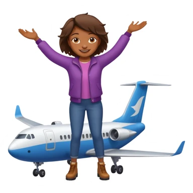 girl standing on top of an airplane, simple, clear, no text sticker