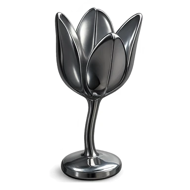 stylized chrome flower with three shiny petals growing upward, futuristic and smooth sticker