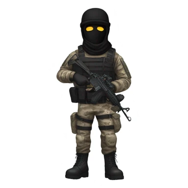 male, pale skin, call of duty black face mask, camo tactical gear, combat boots, black beanie, blue eyes sticker