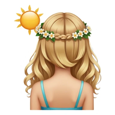 Beautiful girl facing away from us with brown and blonde hair with flowers in looking at the sun in the ocean sticker