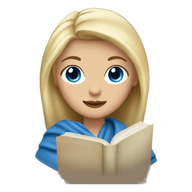 blonde woman with blue eyes in a blanket with a beige book in her handsemoji sticker