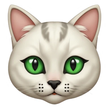 Haz una gata de ojos verdes la cara blanca con mancha negra en las orejas que agarra parte de la frente del lado der pero del iz va desde el ojo hasta la oreja la mancha, tiene la nariz negra en forma de corazón y todo lo que sobra de la cara, barbilla la nariz arriba y el lado de bigotes es blanca sticker