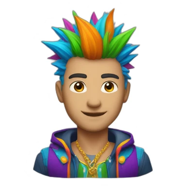 Envision a confident man sporting a vibrant, multicolored costume with spiky, bold hair, exuding a sense of individuality and charisma sticker
