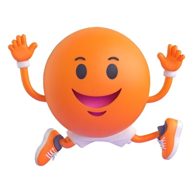 3D smiley emoji, round shape, student in sports gear, orange color, energetic face sticker