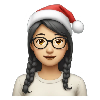 Asian girl with glasses wearing Santa hat sticker