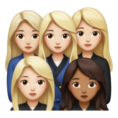 4 korean girls, hair colors: 1 blonde, 2 black, 1 brown sticker