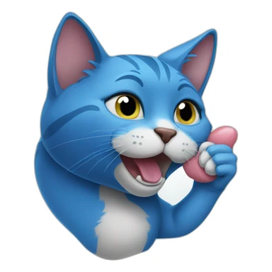 Blue cat licking paw sticker