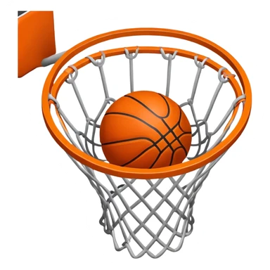 Top-down view of basketball pushing through center of net, iOS emoji style sticker