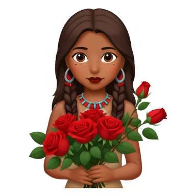 Native American girl with bouquet of red roses sticker