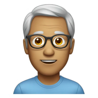 a man with few grey hairs who bite his glasses sticker