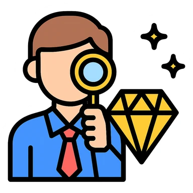 simple and clear illustration of a person evaluating a gold jewel sticker