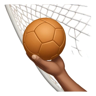 A close-up of a hand gripping a handball, with the handball gates visible in the background. The focus is on the texture of the ball and the strength of the grip, with the goal net slightly blurred to emphasize the anticipation of the throw. sticker