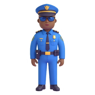 african american policeman, navy blue police uniform, brown sunglasses, no hat, minimal background sticker
