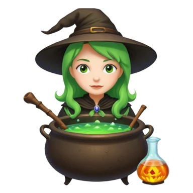 green witch cooking potion sticker