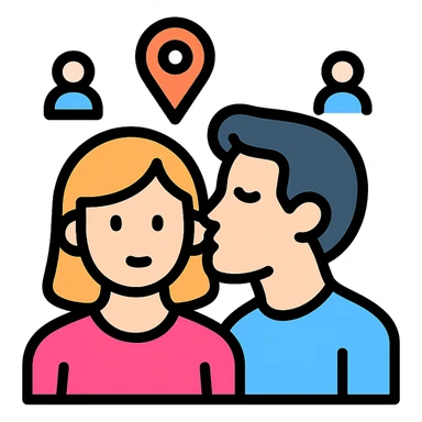 a discreet kiss on the cheek in a public setting, modern icon style, minimalistic and clean lines sticker