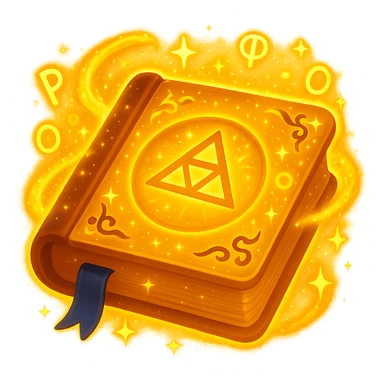 Make the mystic yellow book even more magical with sparkling magical energy, enchanted symbols, glowing effects, and a whimsical magical aura. Style it to resemble an apple emoji style. Keep no background. sticker