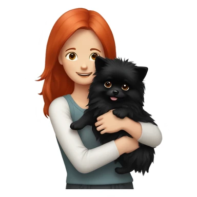 Red-haired-girl-hugs-her-black-pomeranian-dog sticker