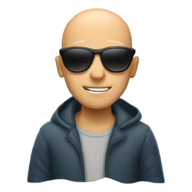 bald boy with sunglasses by window sticker