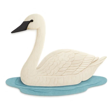close-up of a tundra swan floating on water, fine paper edges, realistic feather patterns, soft blue water sticker